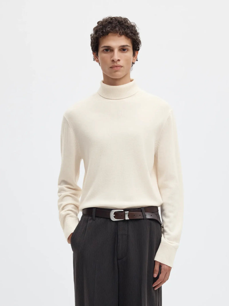SLMTRAY BRUSHED LS KNIT MERINO ROLL NECK - EGRET