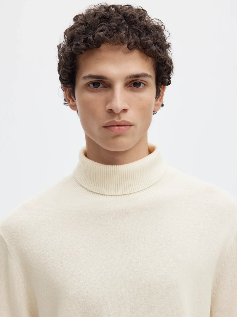 SLMTRAY BRUSHED LS KNIT MERINO ROLL NECK - EGRET