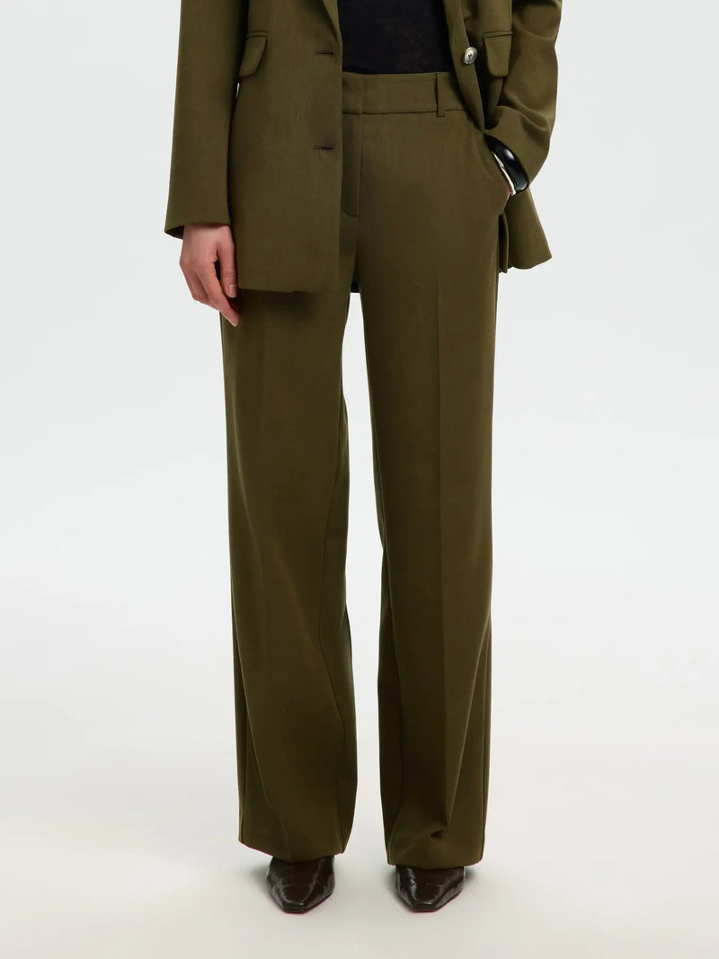 SLFRITA MW WIDE PANT - Fir green melange with kalamata