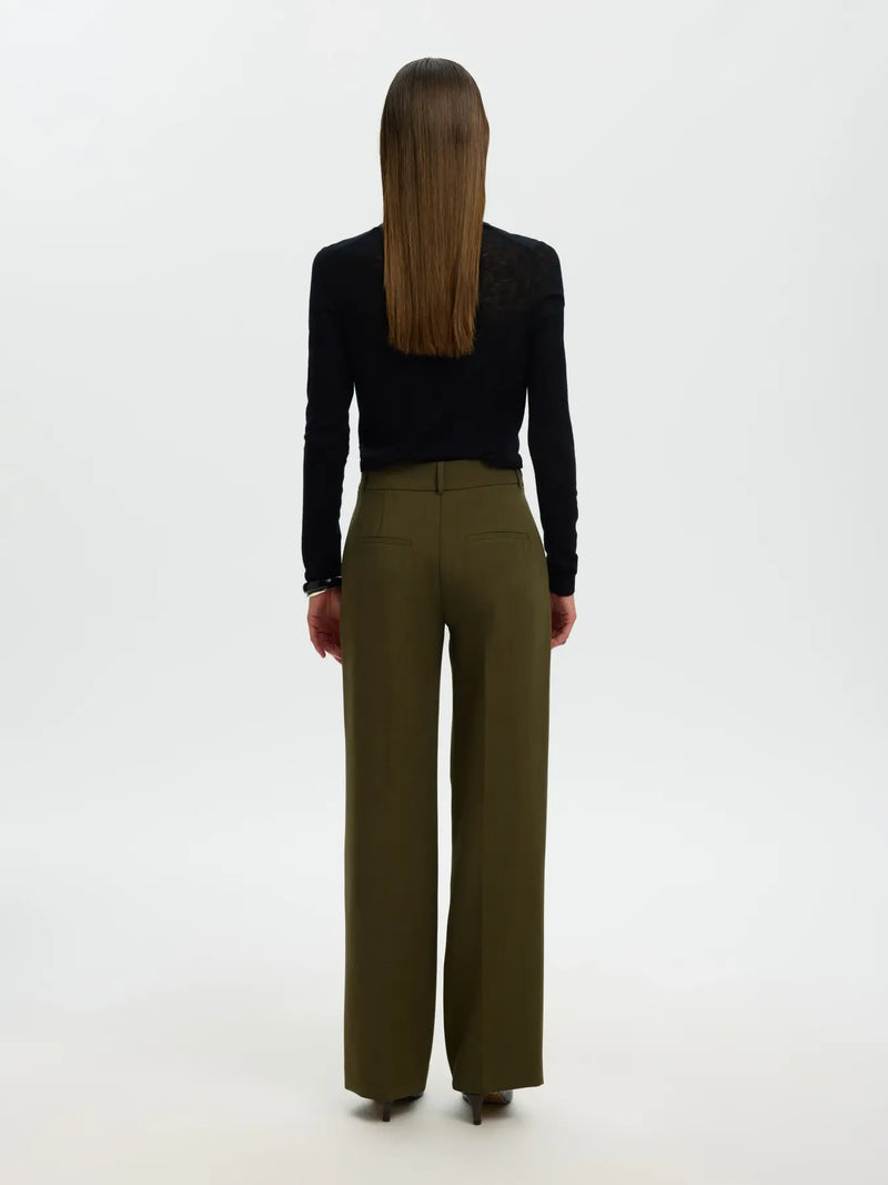 SLFRITA MW WIDE PANT - Fir green melange with kalamata