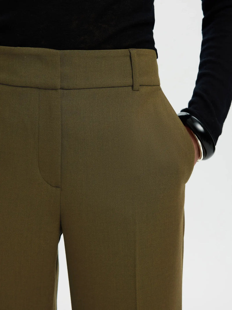 SLFRITA MW WIDE PANT - Fir green melange with kalamata