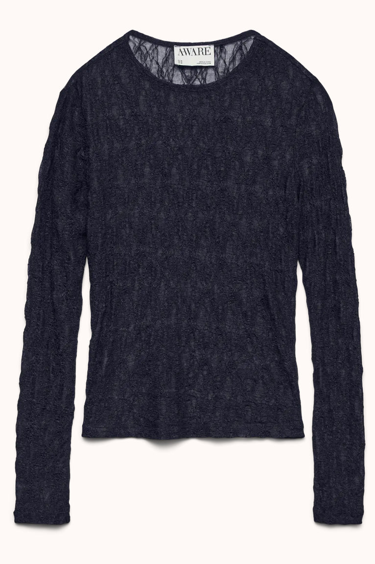 AWTESSY LS O-NECK LACE TOP