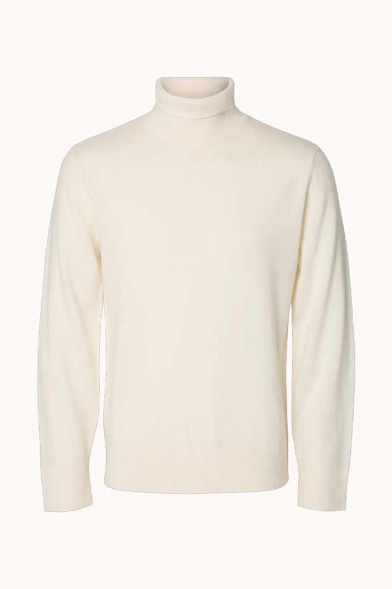 SLMTRAY BRUSHED LS KNIT MERINO ROLL NECK - EGRET